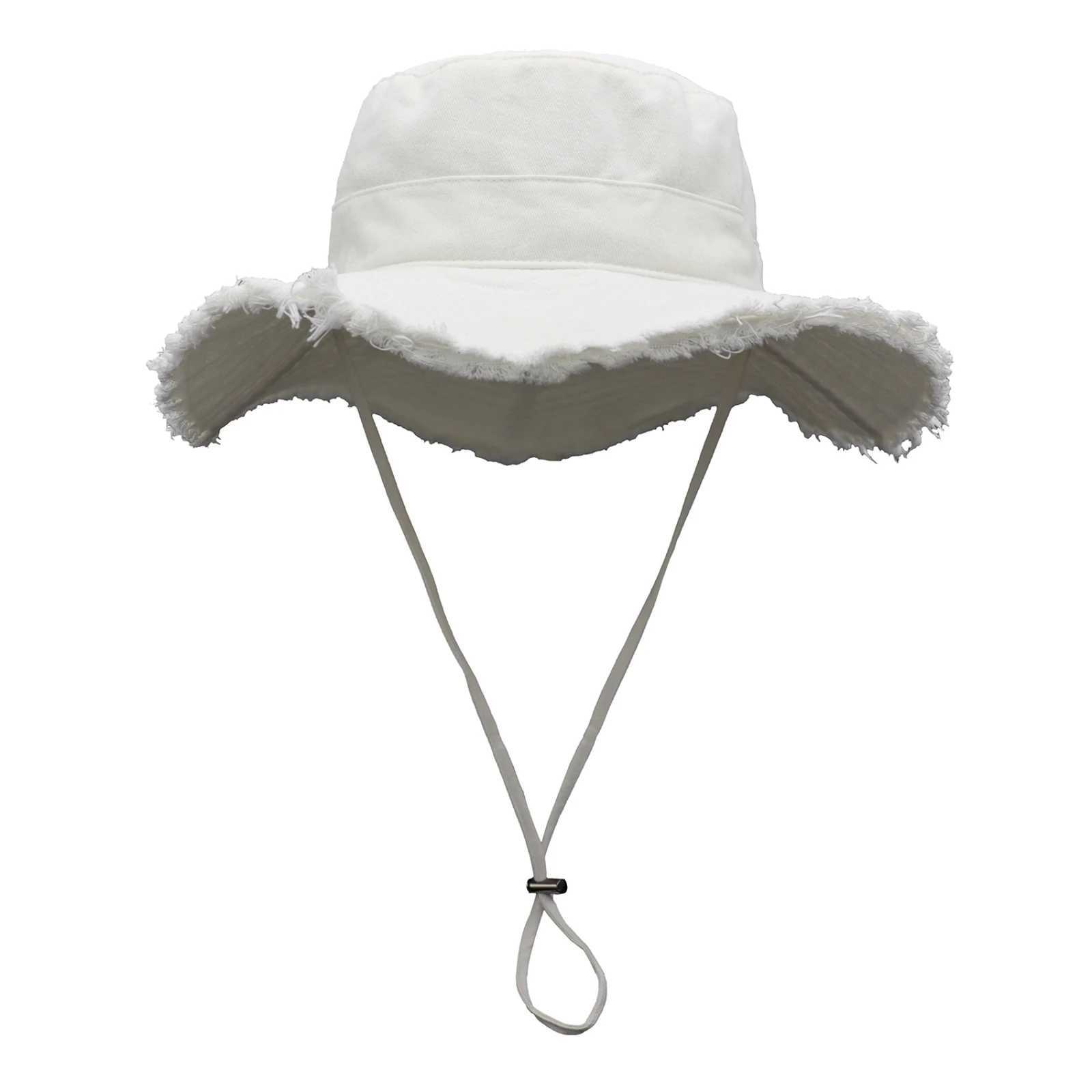 Connectyle Womens UPF50+ Cotton Wide Brim Sun Hat with Strap Ladies Summer Floppy Hats Packable Women Washed Fringes Bucket Hat Y250707