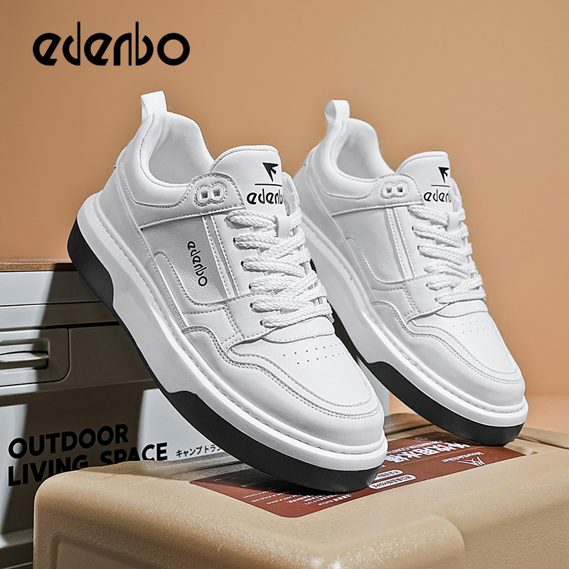 Edenbo men's shoes 2025 new seasons trendy all-match color matching casual sneakers leather thick-soled trendy shoes for men