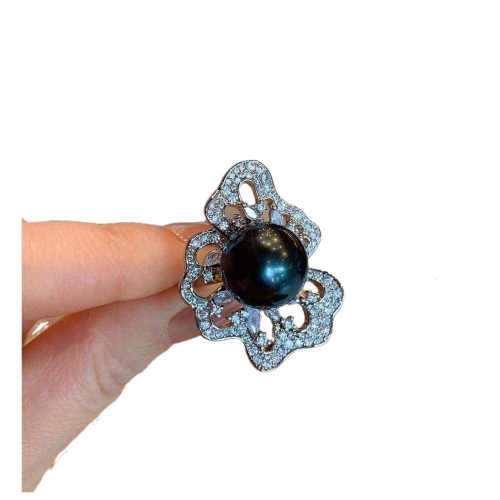 Tiktok Live White Diamond Mother-Of-Pearl Ring Women Adjustable Pearl Jewelry For Banquets 15E