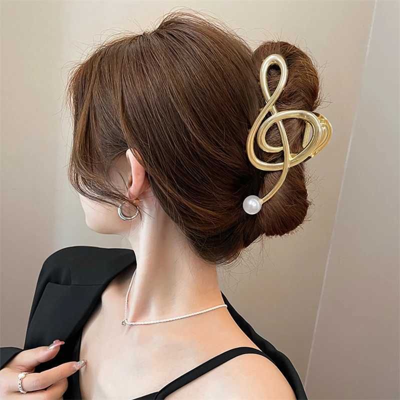 New Notes Metal Pearl Hair Claw Elegant Shark Clip Girls Ponytail Claw Clip 2023 New Hair Accessories Headwear Gift Z250707