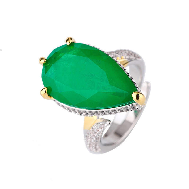 Autumn Winter New Style Paraiba Zircon Ring Open Emerald Simple Luxury 88B