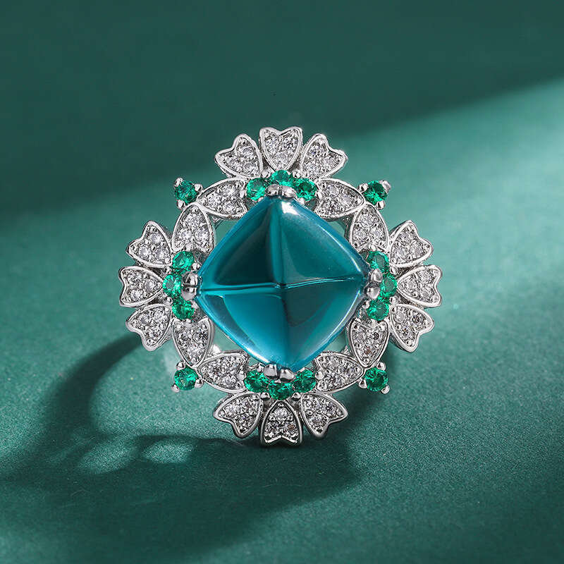 Huayoumei Sugar Tower Blue Wrist Red Bracelet Light Colorful Zircon Ring For Women 93F