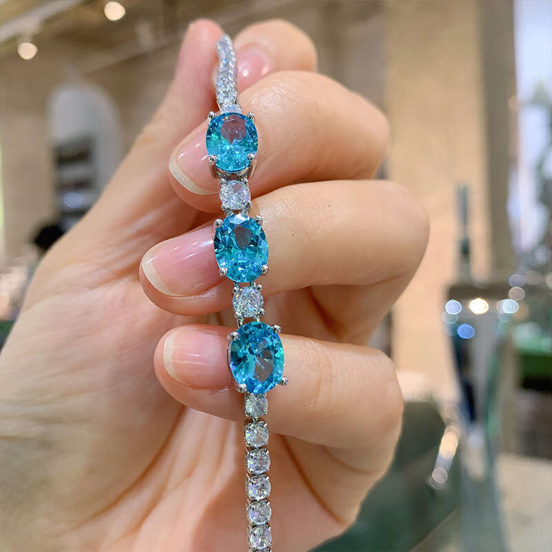 Minimalist Small Round Block Blue Zircon Elegant Faux Red Corundum Bracelet For Women 174