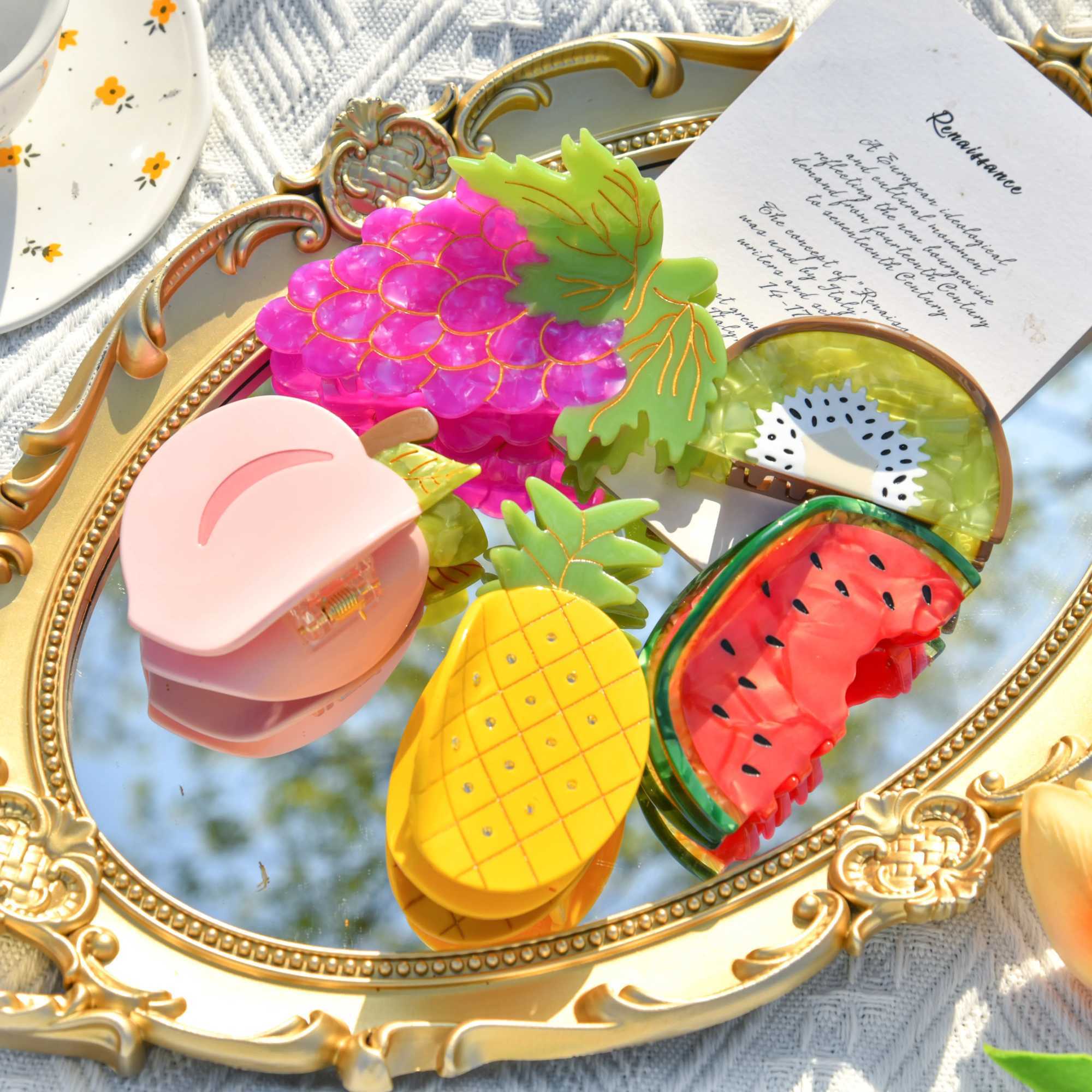 Muweordy Summer Fruit Series Acetate Claw Clip Hairpin Watermelon Hair Clip for Girls Colorful Crab Hair Clip Hair Accessories Y250707