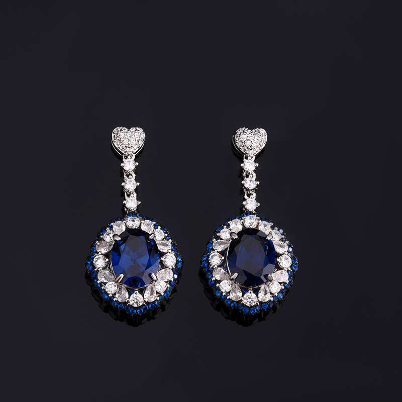 New Two-Tone Electroplated Black And Royal Blue Set Personality Ring For Elegant Pendant Necklace Colorful Gemstone Earrings High-End Women 65D