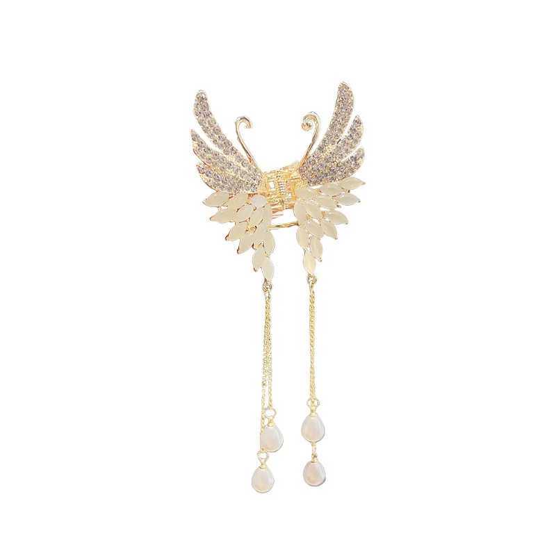 Super Fairy Butterfly Tassel Grab Pearl Tassel Hair Claws Rhinestone Clip Korean Shark Ponytail Crab Clip Girls Hair Accessories Y250707