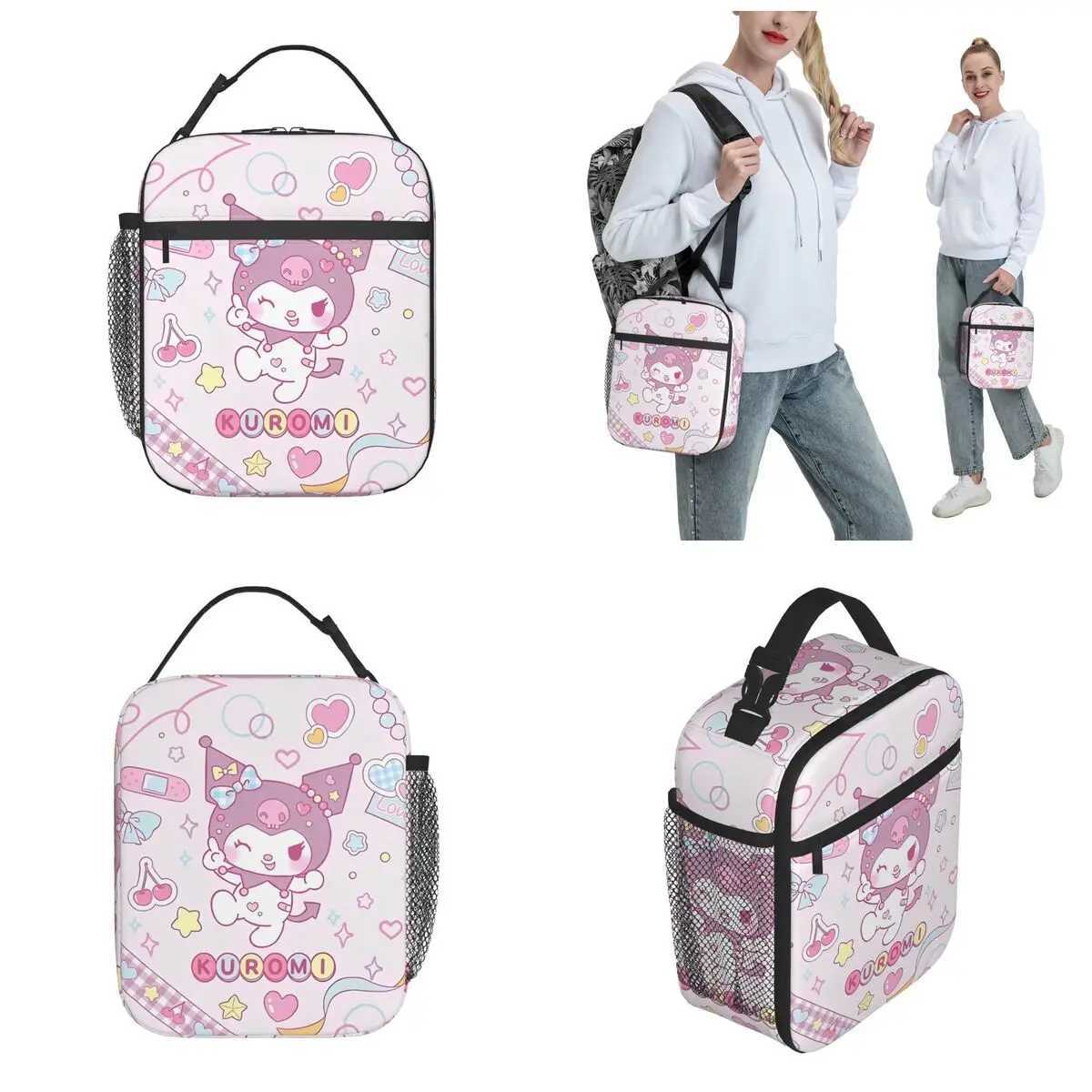 Cute Kuromi Insulated Lunch Bags Thermal Bag ReusableMeal Container Large Tote Lunch Box Food Handbags Beach Outdoor