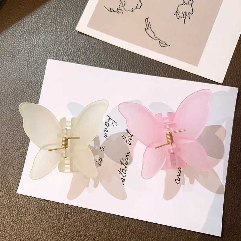 Fashion Korean Colored Matte Clear Butterfly Hair Clips Womens Small Hair Claws Elegant Shark Clips Hair Accessories Y250707