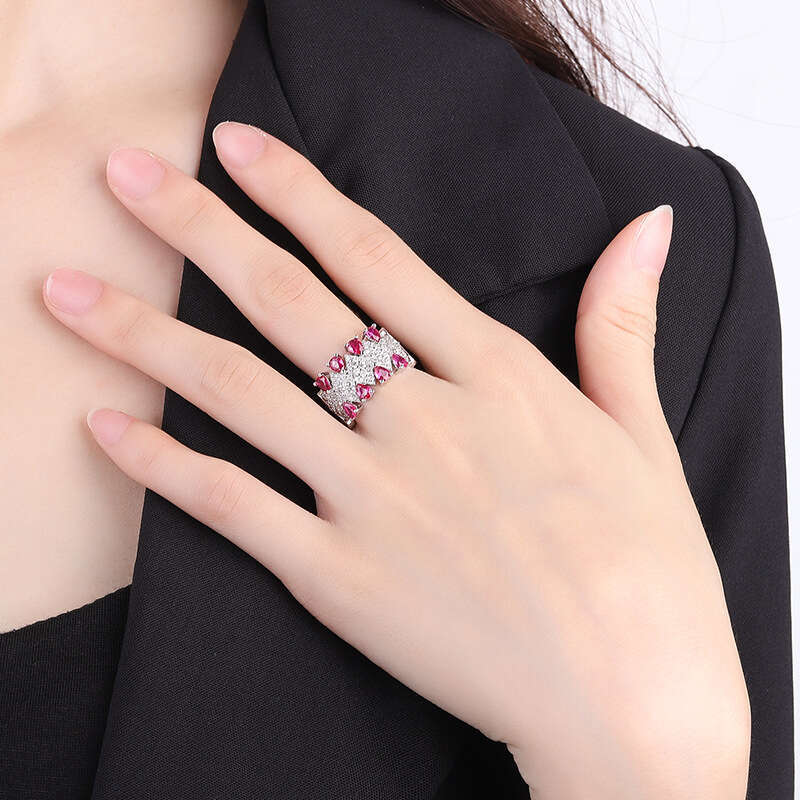 Huayoumei Jewelry Imitation Natural Tanzanite New Inlaid With Red Corundum Ring 78F