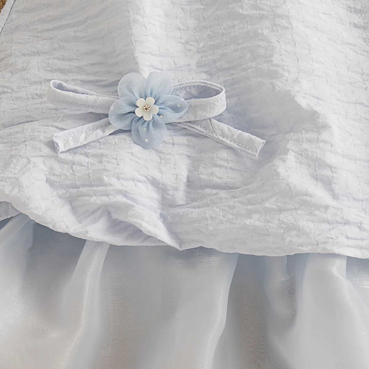 Floral Bow Blue Princess Dress Korean Style Baby Girl Dress Summer Elegant Girl Wedding Party Dress for Girls 0-2 Years R250707