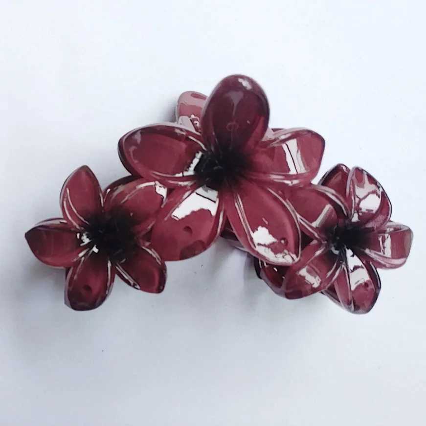 Flower Hair Claw for Women 10CM Plastic Wine Red Cute Hair Clips Beach Vocation Hot Popular Travel hair Accessories Female Y250707