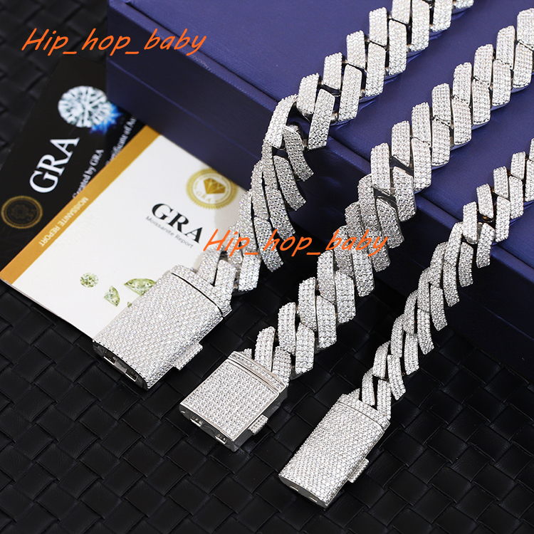 Fashion Jewelry Necklace 20mm Wide Cuban Chain Heavy Sterling Silver Iced Out Moissanite Cuban Link Chain for Man