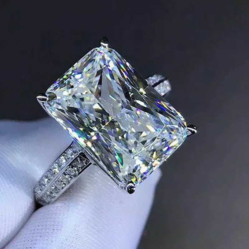 925 Sterling Silver New Fashion Big Square Crystal Stone Wedding Bridal Ring for Women Luxury Engagement Party Anniversary XJ250707