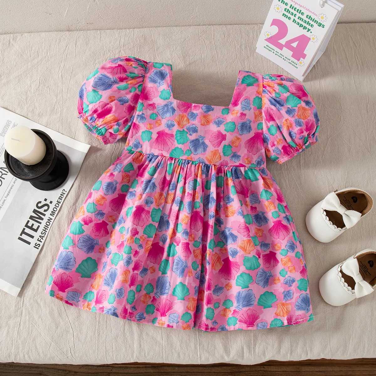 Baby Girl Summer Dress Full Printed Flower Bow Girls Dress Sweet Bubble Sleeve Girls Princess Dresses Baby Girl Clothing R250707