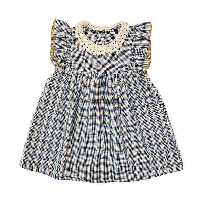 Girls Dress Summer New Fashionable Female Baby Korean Lace Plaid Dress Sleeveless Childrens Princess Dresses R250707