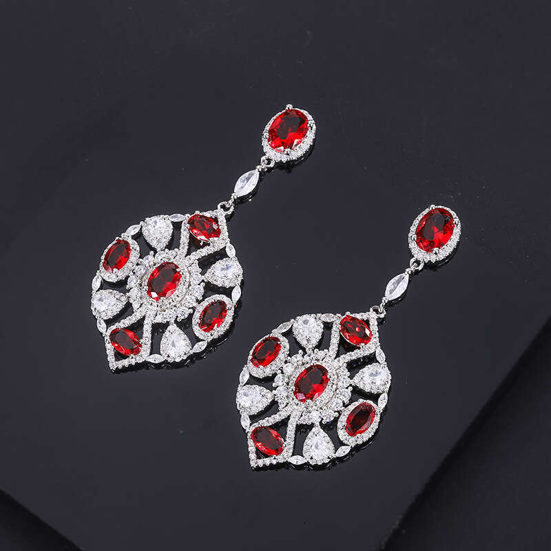 Tiktok Live S Sier Needle Trendy Faux Jewelry Accessories Red Treasure Tanzanite Blue Earrings For Women Ac2