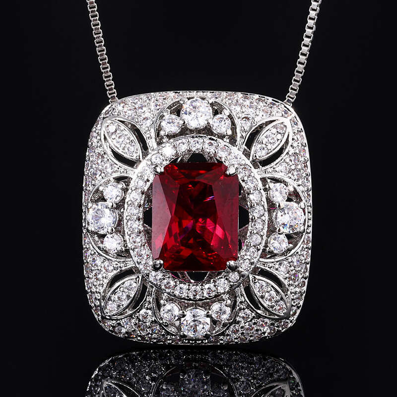 Exquisite Hollow Zircon Earrings Gemstone Set Red Corundum Pendant Square Dia Ring For Women High-End Feel 647