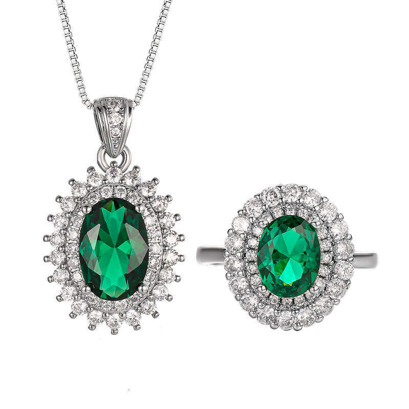 Jewelry Set Necklace Ring Accessories Imitation Emerald Red Versatile Fashion Women's Style 374