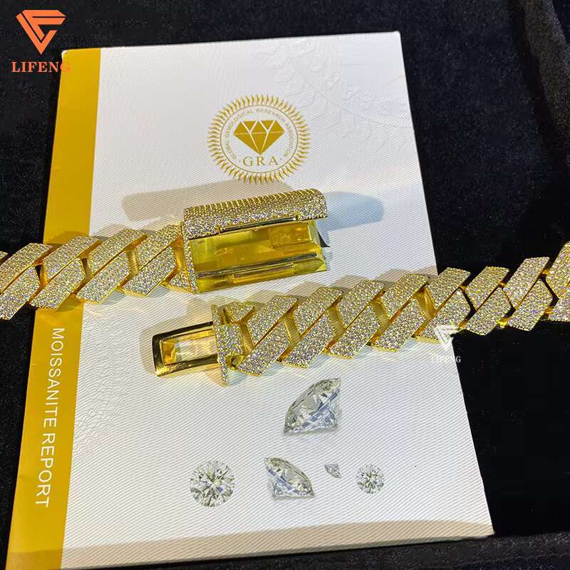 Hot Selling S925 Silver Fine Link Chain 20MM VVS Moissanite Cuban Necklace Brilliant Cut Hip Hop Style Jewelry for Women Men