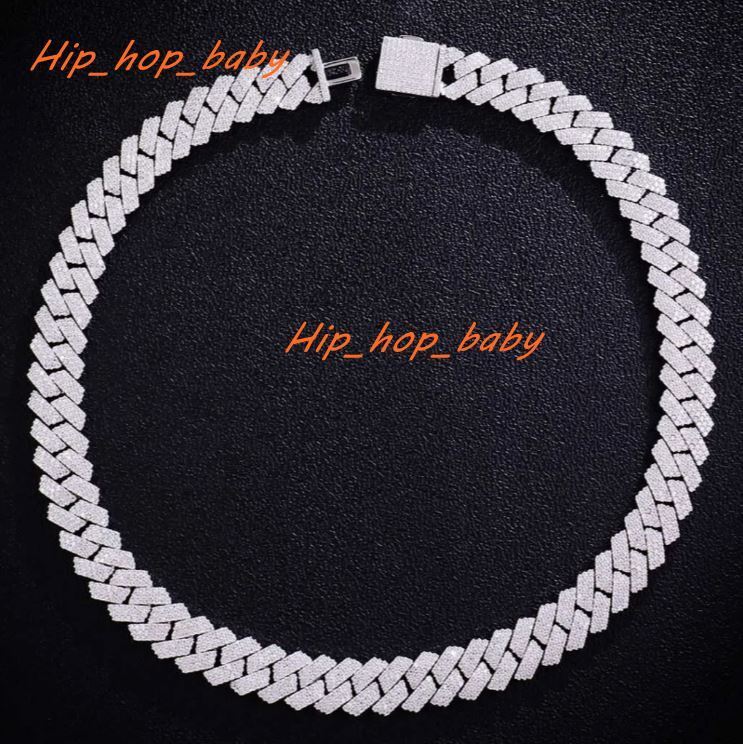 3row Moissanite Diamond Cuban Link Chain Fine Silver Iced Hip Hop Style Necklace High Quality Moissanite Cuban