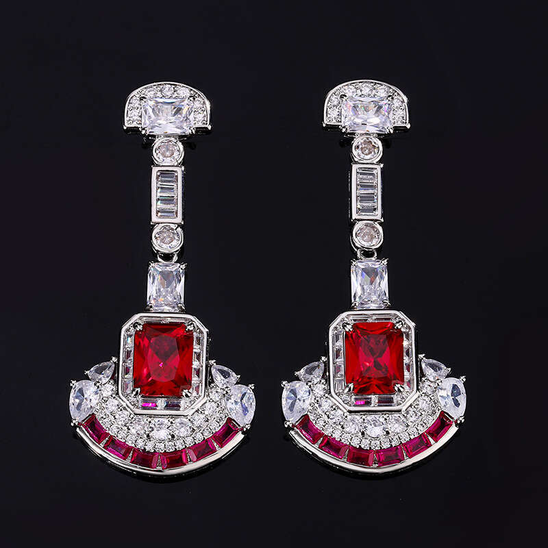 S Sier Needle Shiny Dia Heavy Craft Inlaid With Zircon High-End Versatile Light Fan-Shaped Earrings Studs For Women 6C6