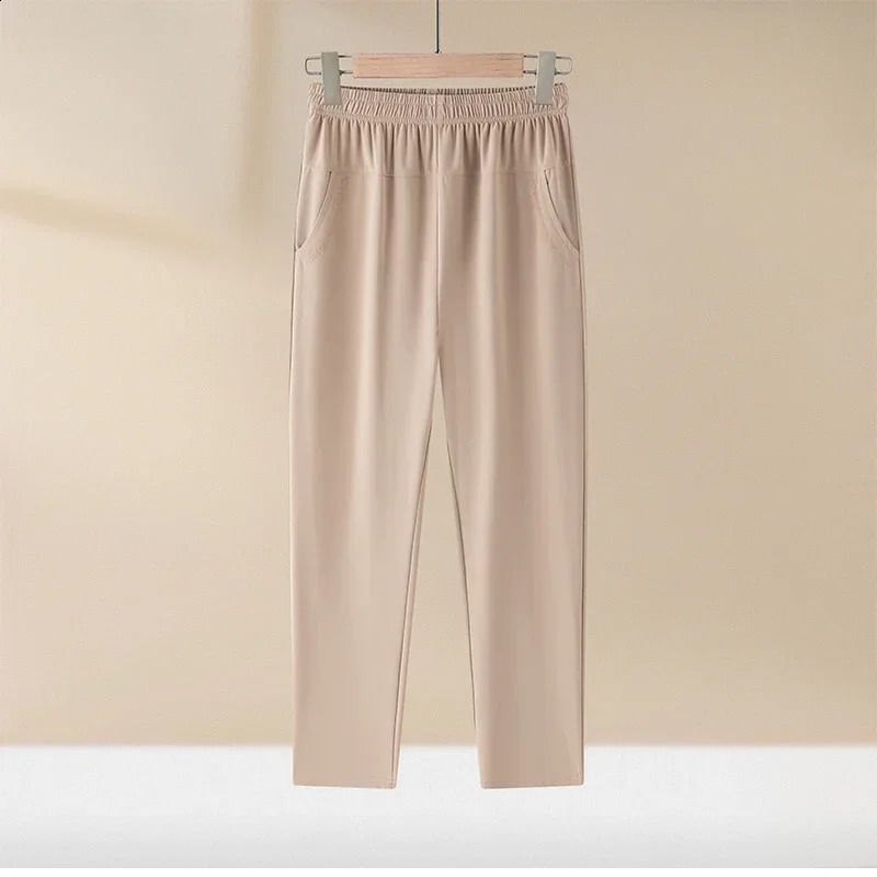 Middle Aged Womens Pants Plus size Summer Thin High Waiste Elastic Loose Straight Female Casual Trousers 6XL 7XL 8XL 250628