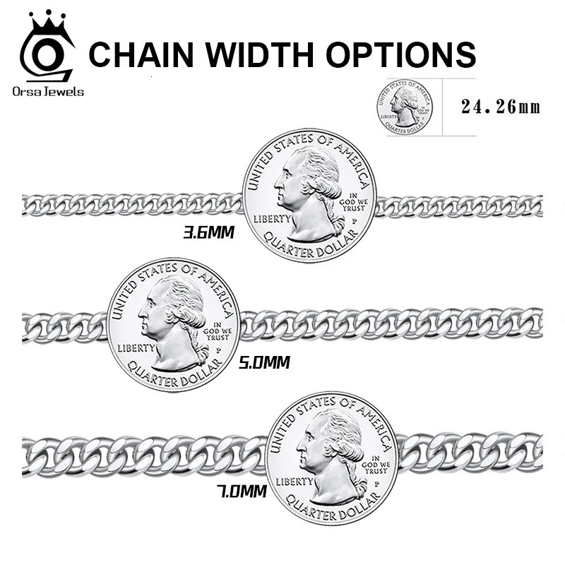 ORSA JEWELS m 5mm 7mm Cuban Chain Necklace Bracelet 100% 925 Sterling Silver Diamond Cut Cuban Link Curb Chain Necklace SC36 250702