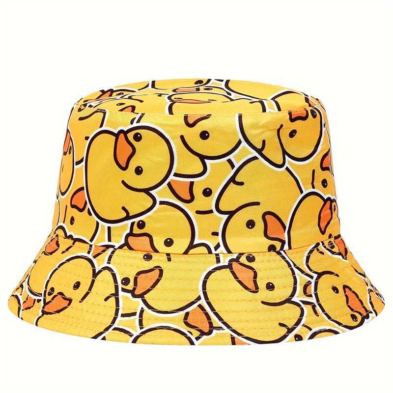 Fashion hip hop two-sided bucket hat for women and men Panama Bucket Hat with Little Yellow Duck Print Fisherman hats for outdoor fishing Sun Hat Y250