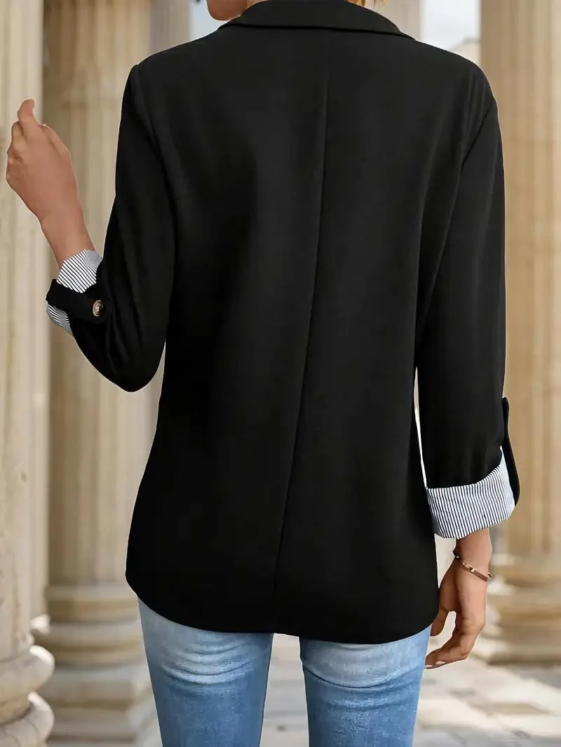 womens casual and fashionable jacket with rolled sleeves slim fit button up suit 250625