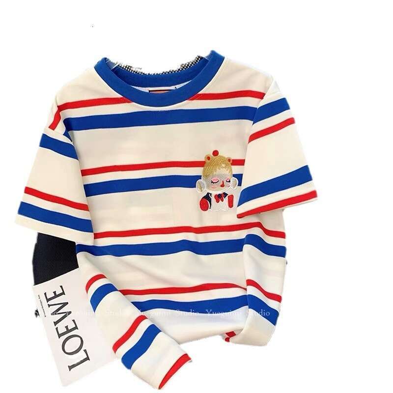 Striped Short T-Shirt For Women Summer New Style High-End Fashionable Youthful Casual Half Sleeve Top B5