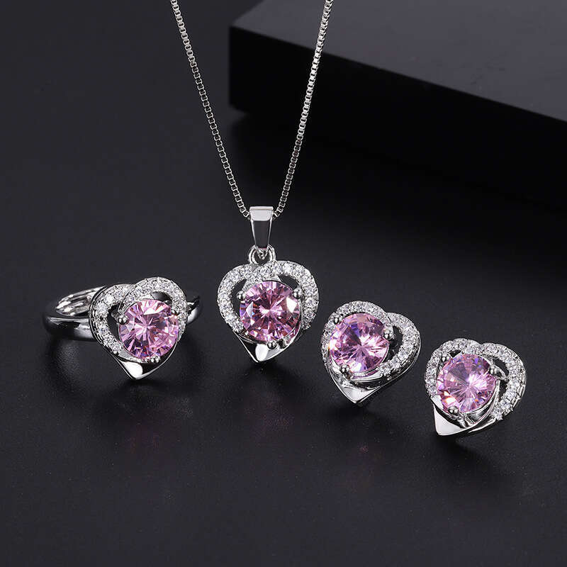Clearance Sale Tiktok Live Simple S Sier Needle Zircon Earrings Ring Pendant Jewelry Three-Piece Set A9a
