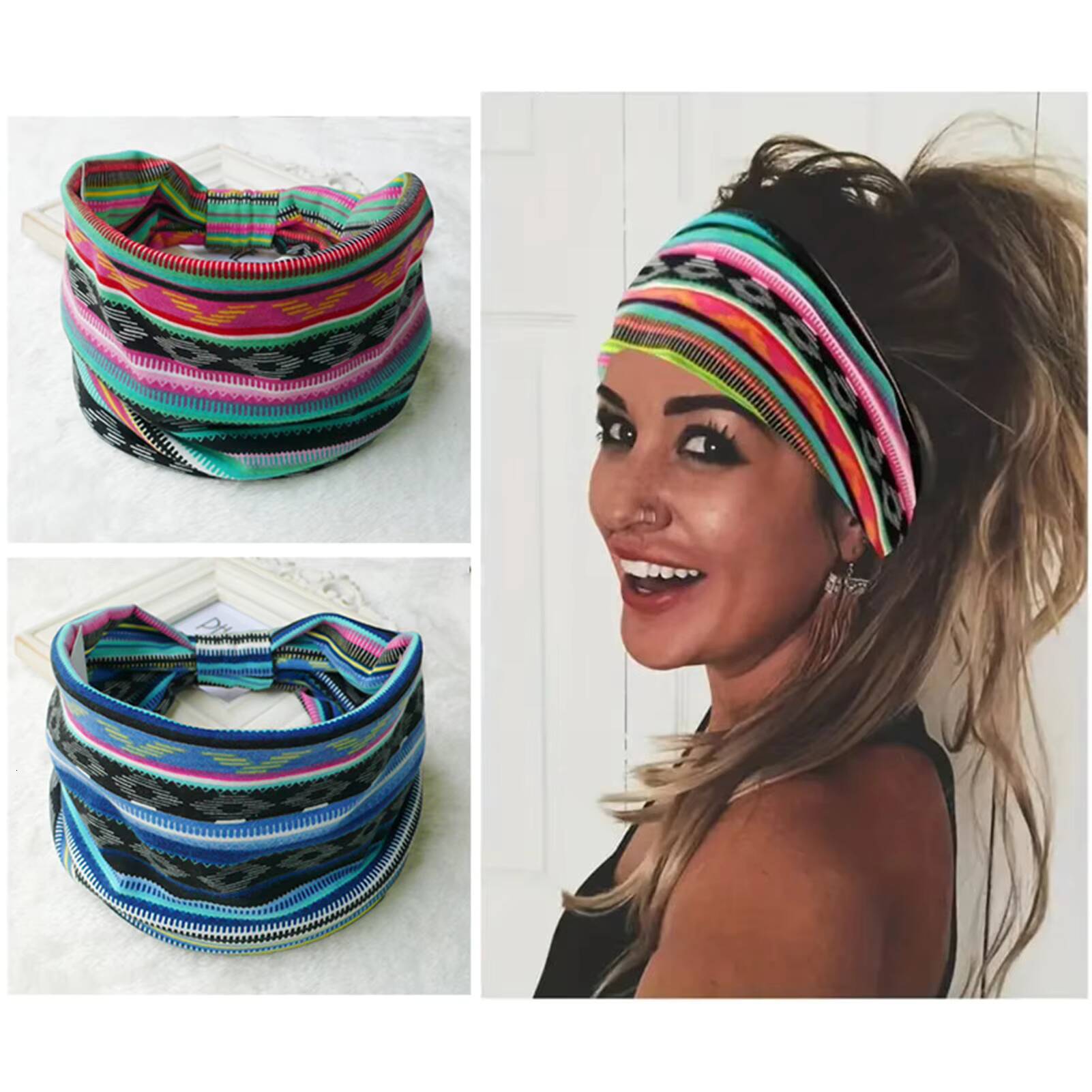 4PCS Boho Fashion Wide Headbands Sweat-absorbent Headscarf Bohemian Hair Accessories for Sports Tennis Gym Exercise MIAO-US ddmythur