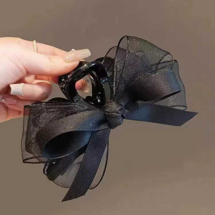 2025 New Black Mesh Bow Grab Clip Multi-disc Hair Clip Headgear High-end Temperament Back of The Head Shark Clip Woman Z250707