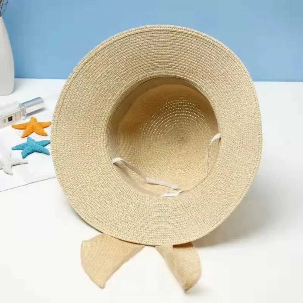 New Summer Women Sun Hat Casual Fashion Bowtie Fisherman Hat Straw Hat with Bow Ribbon Travel Beach Hat Y250707