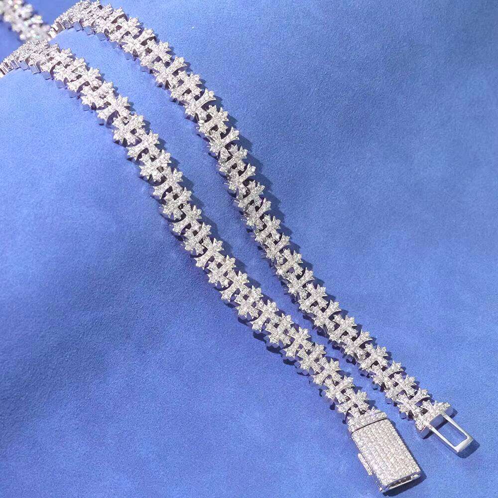 Nuoya 8MM Iced Out Bling Cross Design Sier Plated Link Chain Fashion for Men and Women Fine Jewelry Chains Bracelet