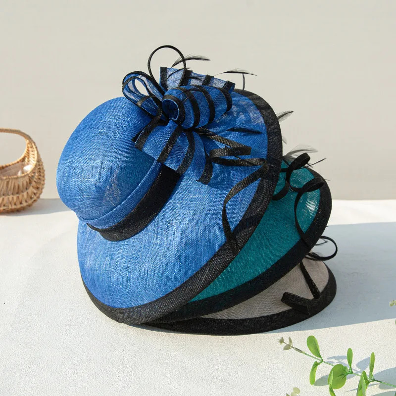 Elegant Female Sinamay Bowler Hat with Flower Feather for Women Perfect Wedding Cocktail Tea Party Kentucky Visor Bucket Cap 250707
