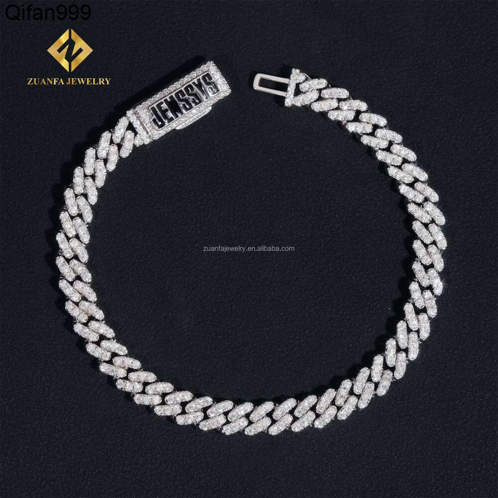 Customization GRA 6Mm Hip Hop Jewelry Sterg Sier Iced Out VVS Moissanite Name Black Enamel Lock Cuban K Bracelet