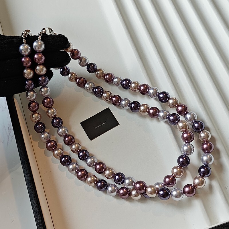 Designer necklace Morandi Mixed Color Purple Aurora Pearl Necklace for Women Light Luxury Niche HighEnd Clavicle Chain Choker 2025 New Model
