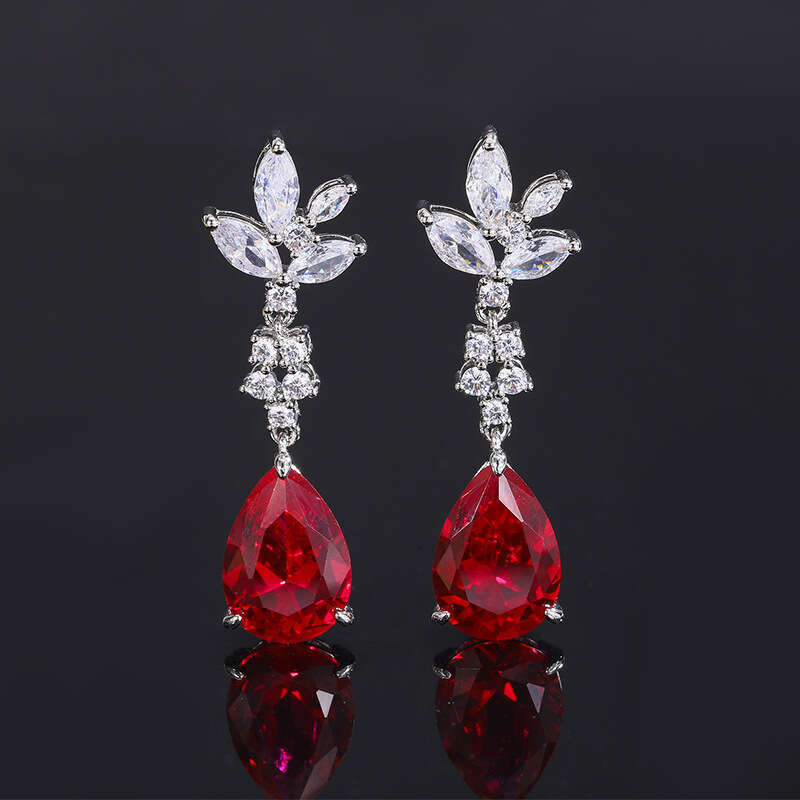 Paraiba Blue Sapphire Jewelry Live Simulation Red Long Emerald Earrings 630