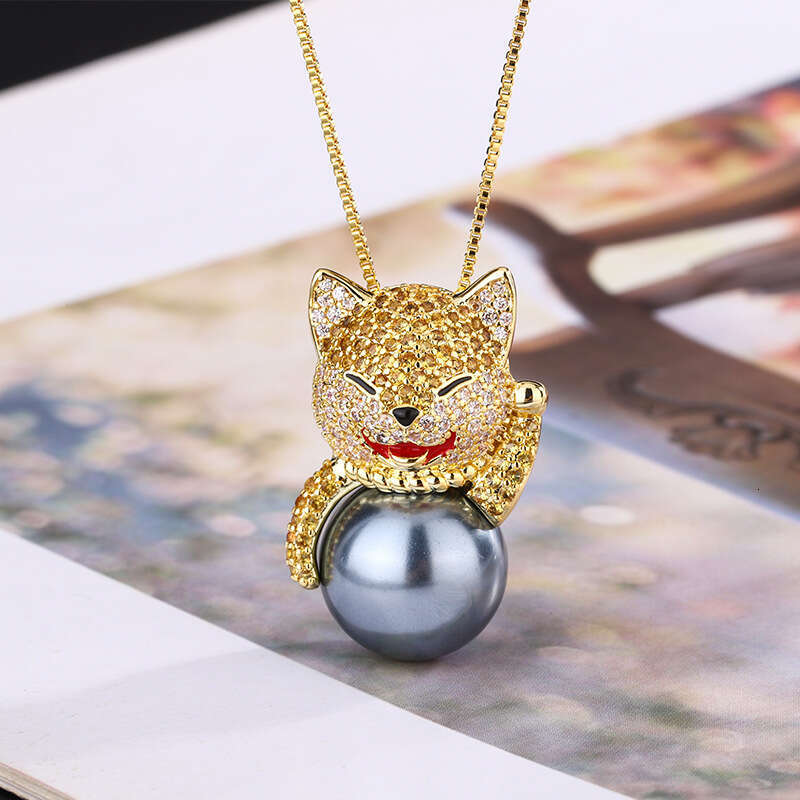 Huayoumei Jewelry Loyal Shiba Inu Imitation White South Sea Gray Pearl Necklace C40
