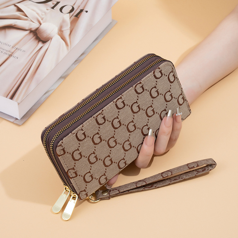 Free shipping designer 2025 New Women Clutch Bag Printed Big G Letter Fashion Double Pull Large Capacity Multi-Card Slot Wallet Phone Bag