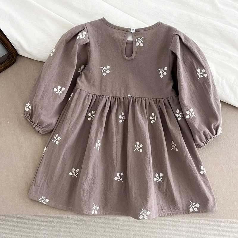 2-7 Years Casual New Flower Girl Dresses Kids Girls Dress Floral Kids Clothes Autumn Cotton Embroidery Baby Girl Princess Dress R250707
