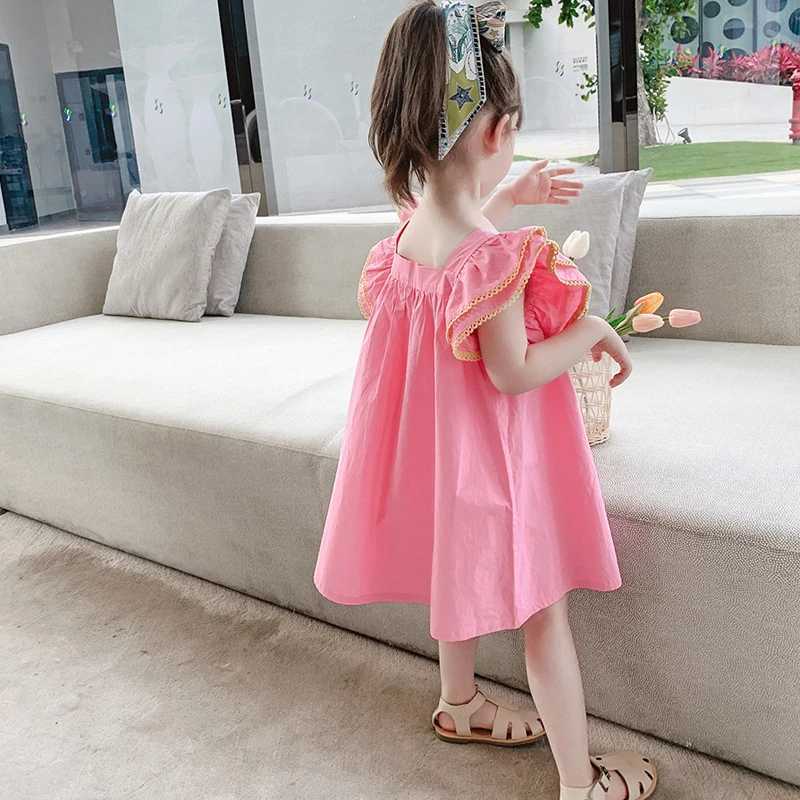 Girls Dress Flying Sleeves Square Collar Sweet Dress Princess Dresses 2022 Summer New Baby Kids Clothes Childrens Clothing R250707
