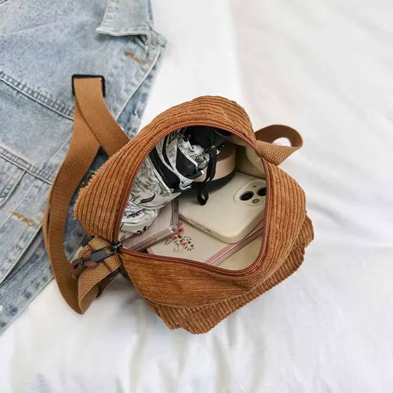 Korean Harajuku Messenger Bags Corduroy Womens Small Shoulder Teenager Girl Crossbody Bag Cute Tote Student Bolsa ddmynov