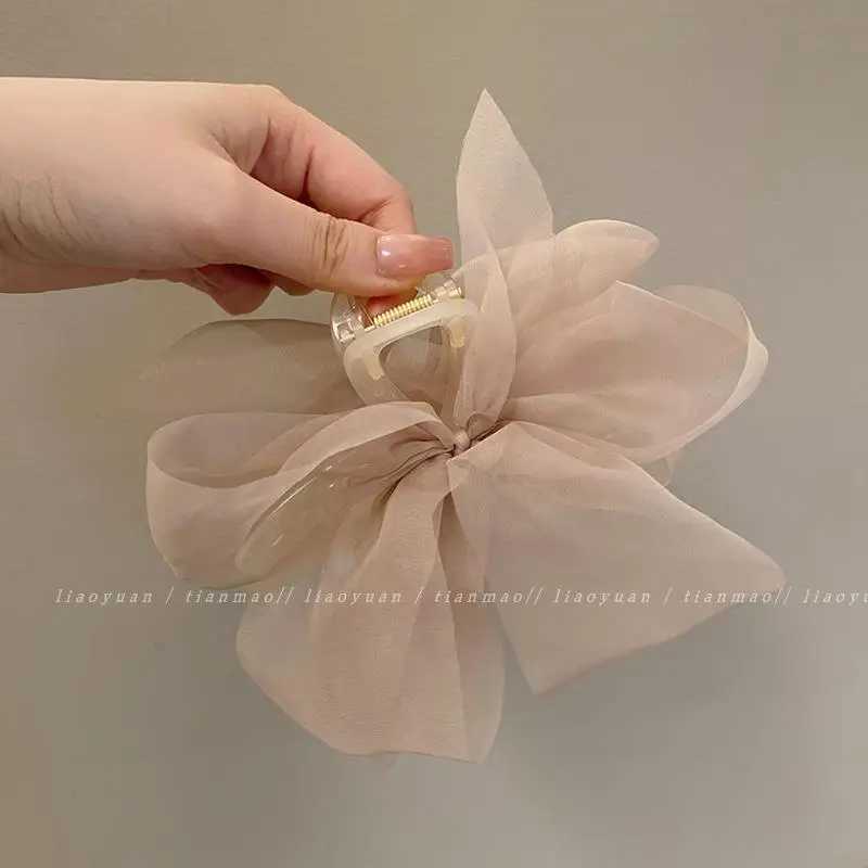 Summer Chiffon Bow Clip Female Ponytail Braid Hair Claw Clip Elegant Large Shark Clip Hair Accessories Gift Headdress Z250707