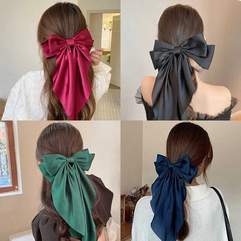 Solid Color Bow Ribbon Hair Clip New Women Large Bowknot Barrettes Women Ponytail Clip Headband Girls Hair Accessories Gift Z250707