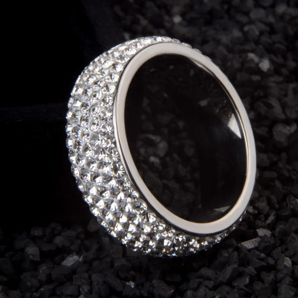Arc Stainless Steel Crystal Womens Ring Full Size Black White Bling Engagement Wedding For Men Women Jewelry Gift 250624