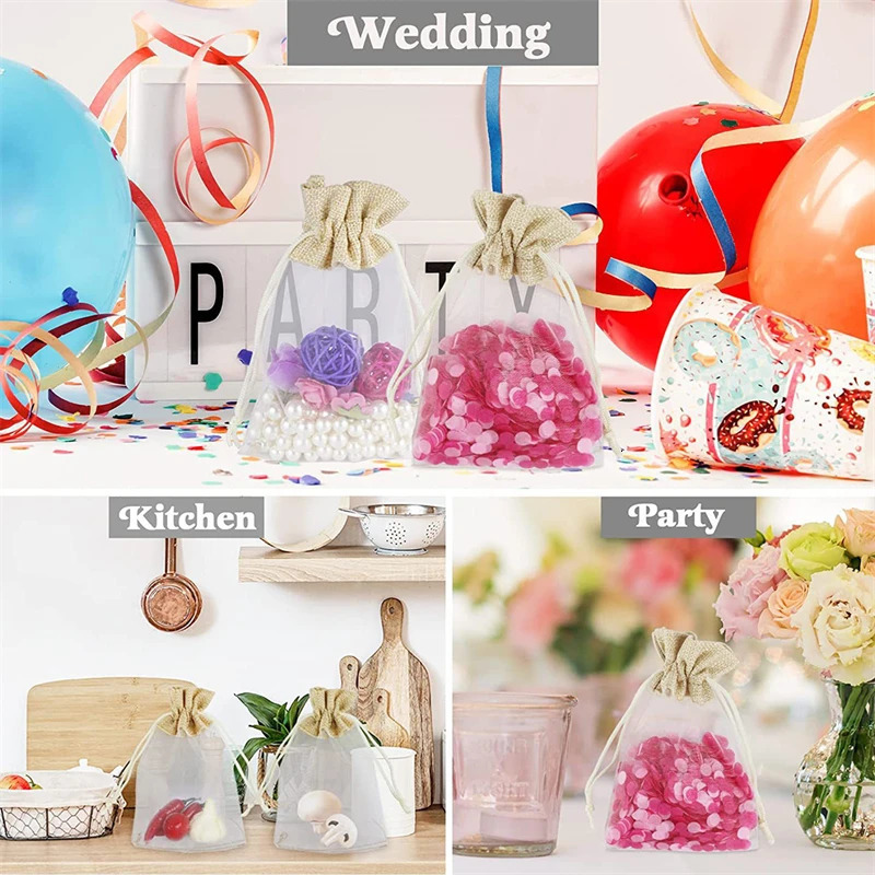 30/90Pcs Small Linen Jute Drawstring Gift Bags Pouch 15x10cm Wedding Party Favours Sack For Jewelries Gift Makeup Candy Fruits 250702