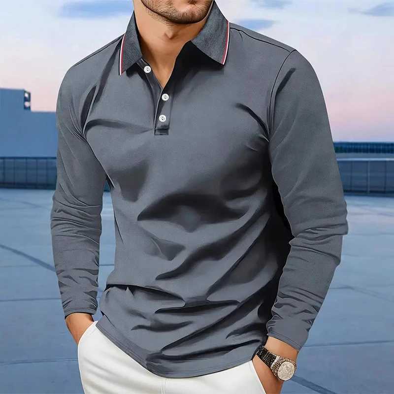 100% Cotton Mens Clothing Long Sleeve Casual Lapel Polo Shirt Elastic and Suitable for Sports and Casual Wear Golf Polo Shirt Y250707 Y250707