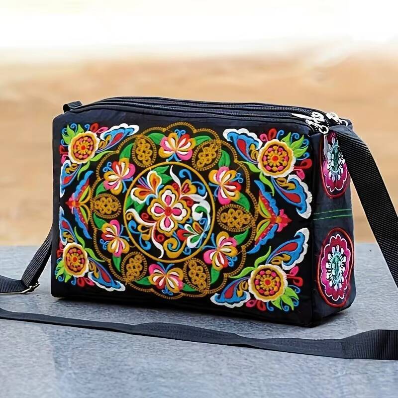 Womens Embroidered Flowers Nylon Crossbody Bag Ladies Luxury Large Capacity Travel Shoulder Bags ddmynov